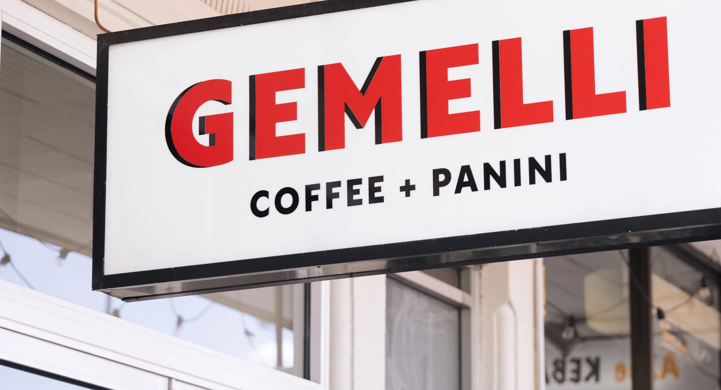 Gemelli Coffee and Panini shopfront sign in Ivanhoe